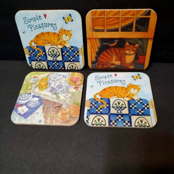 Cat Theme Coasters, set of 4, Hardboard with Cork Back, Cat Lover, Cat Lady - Picture 1 of 7